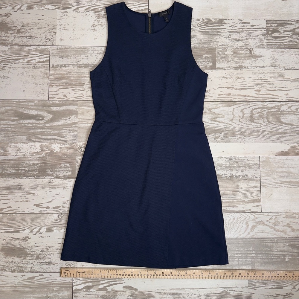J.Crew Navy Sleeveless Textured A-Line Dress Size 6 –‎ Exposed Zipper, Cotton - Picture 12 of 13